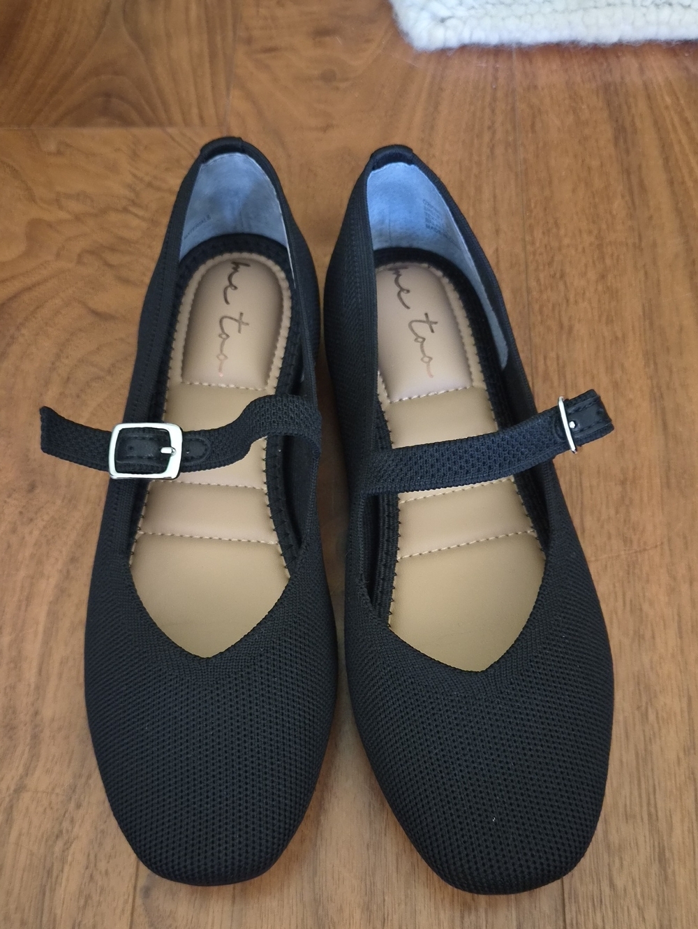 me too Black Knit Mary Jane Flats with Buckle Strap